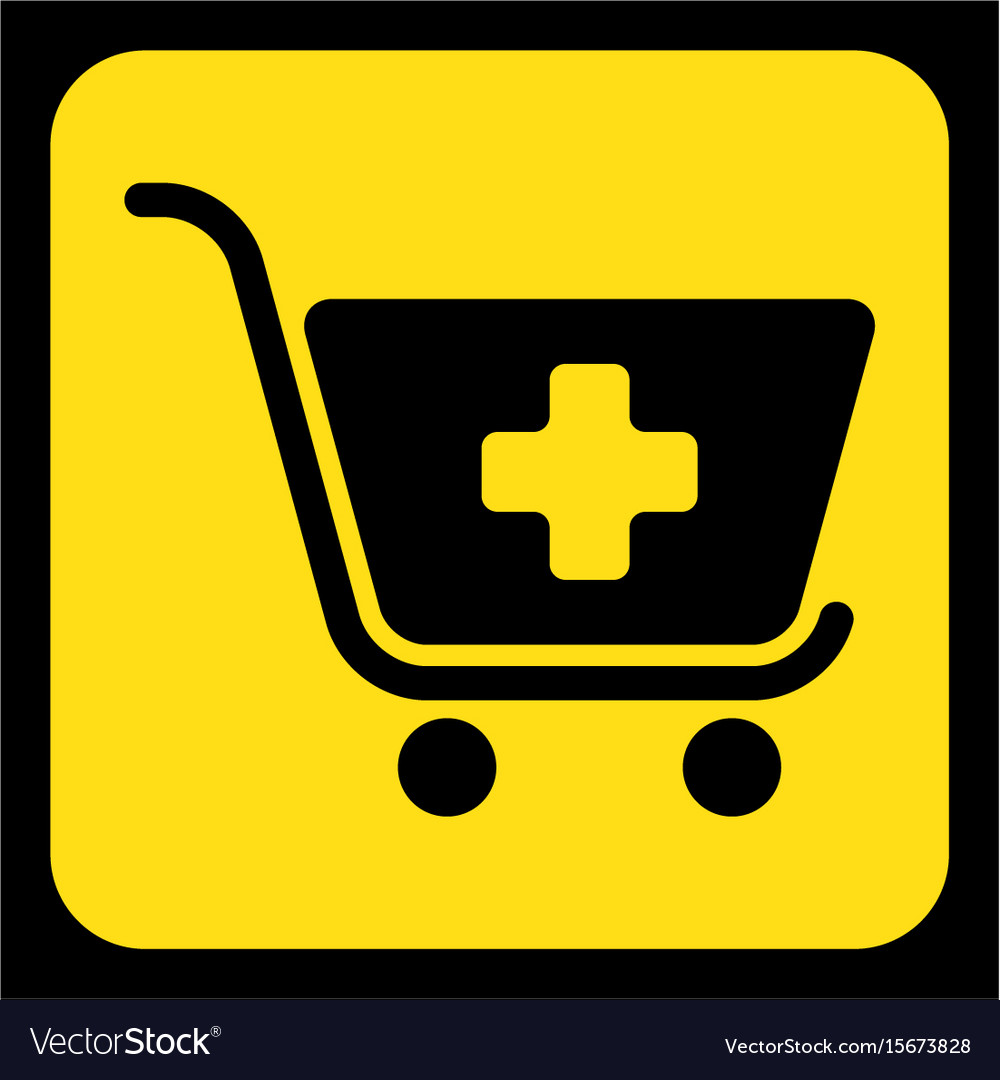 Yellow black information sign shopping cart plus