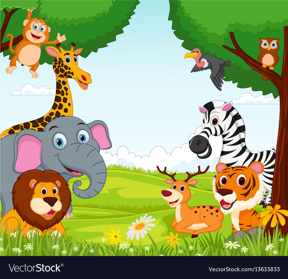 Animal cartoon in the jungle Royalty Free Vector Image