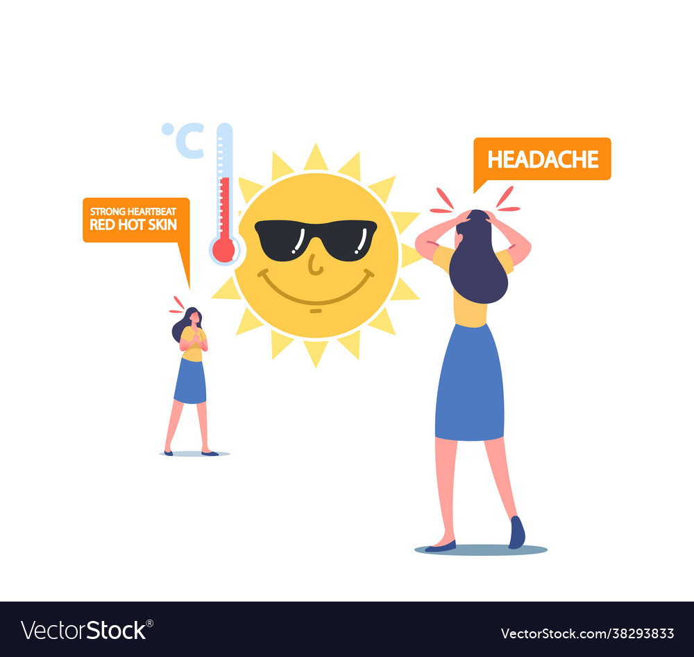 Heat stroke symptoms concept female characters Vector Image