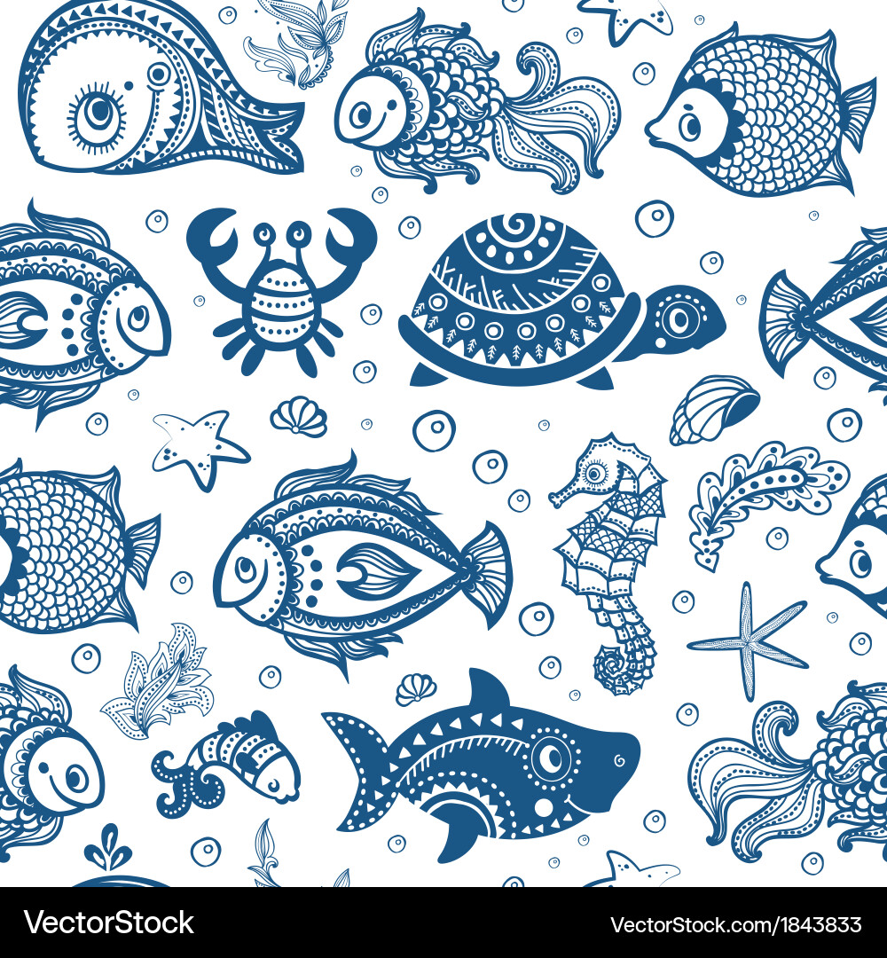 Set fish and shells Royalty Free Vector Image - VectorStock