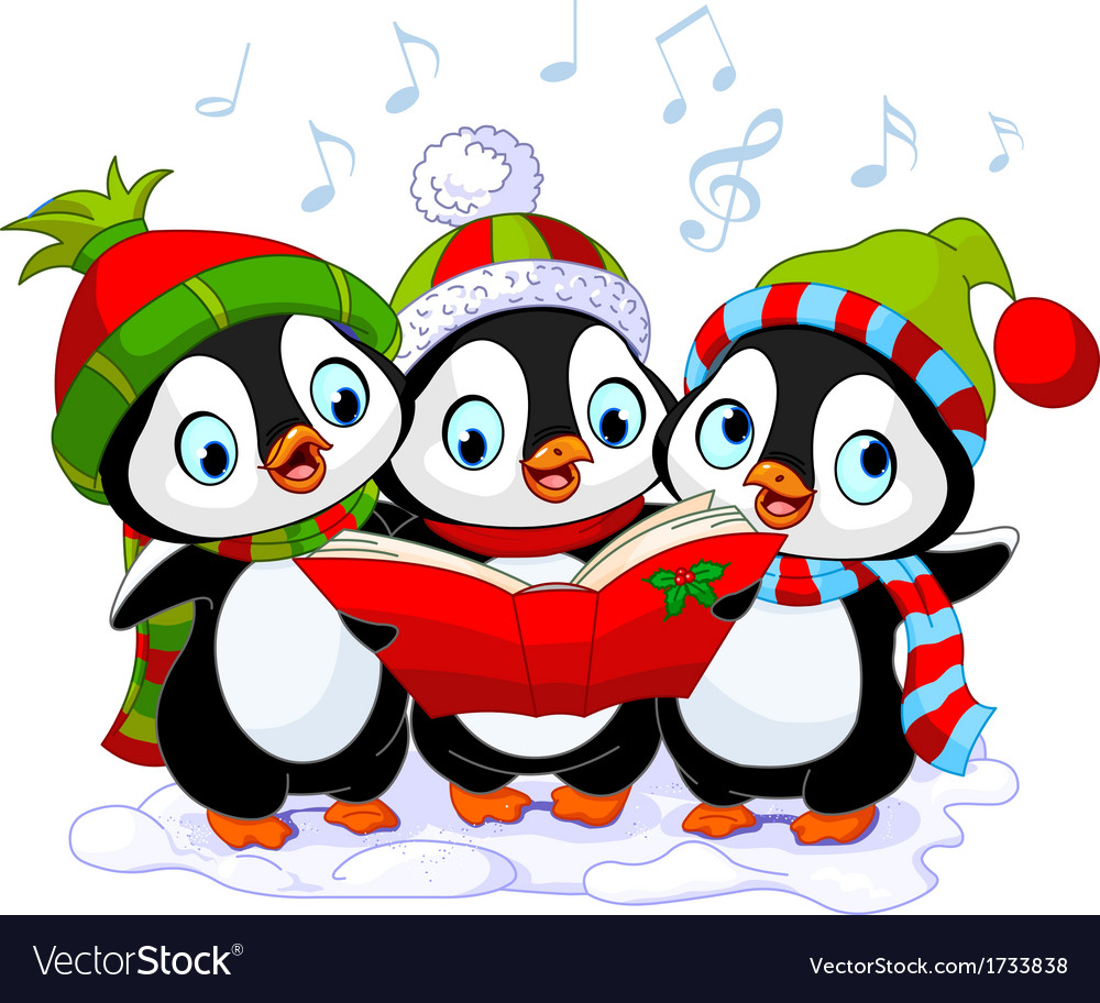 Christmas carolers penguins Royalty Free Vector Image