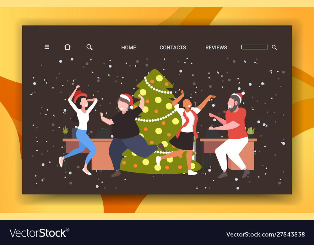 People Dancing Near Christmas Tree Merry Xmas Vector Image
