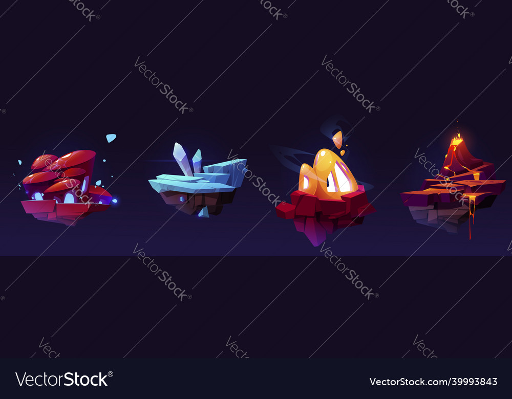 Fantasy flying islands for 2d ui game design vector image Fantasy flying islands for 2d ui game design