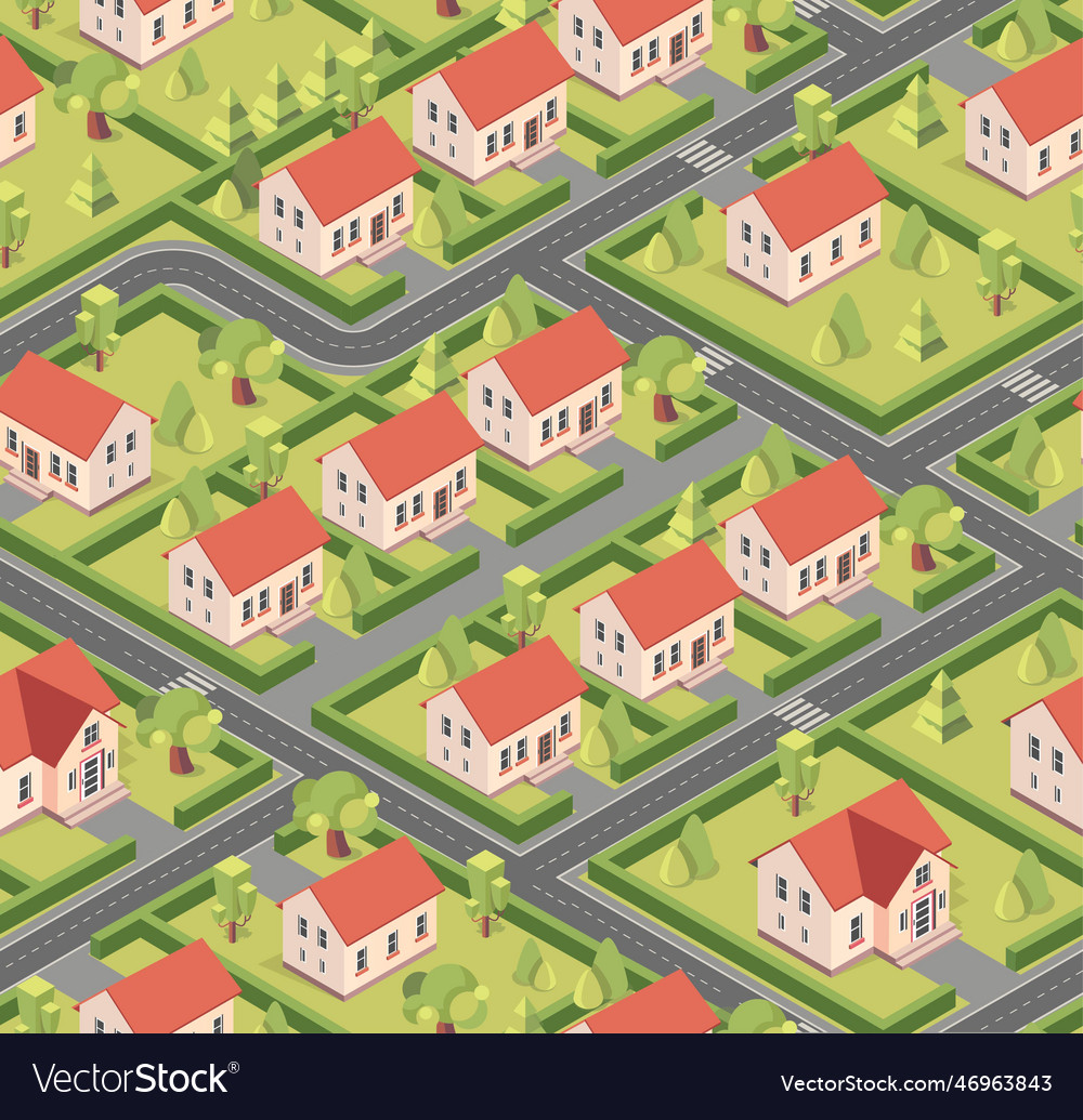 Isometric houses seamless pattern Royalty Free Vector Image