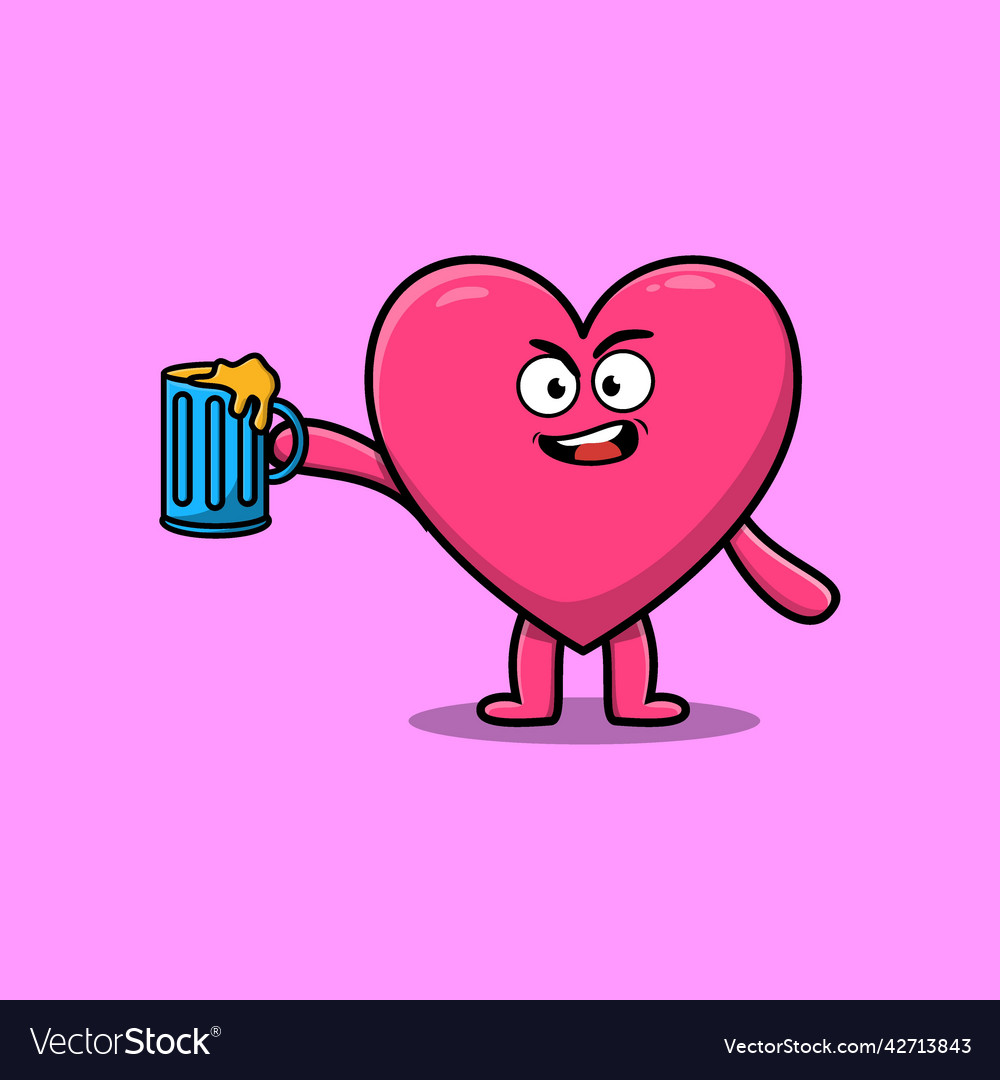 Lovely heart cartoon character with beer glass