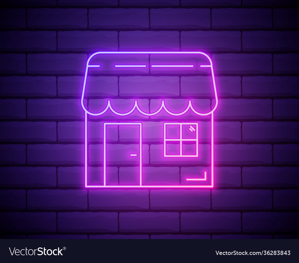 Neon shopping market icon shop object