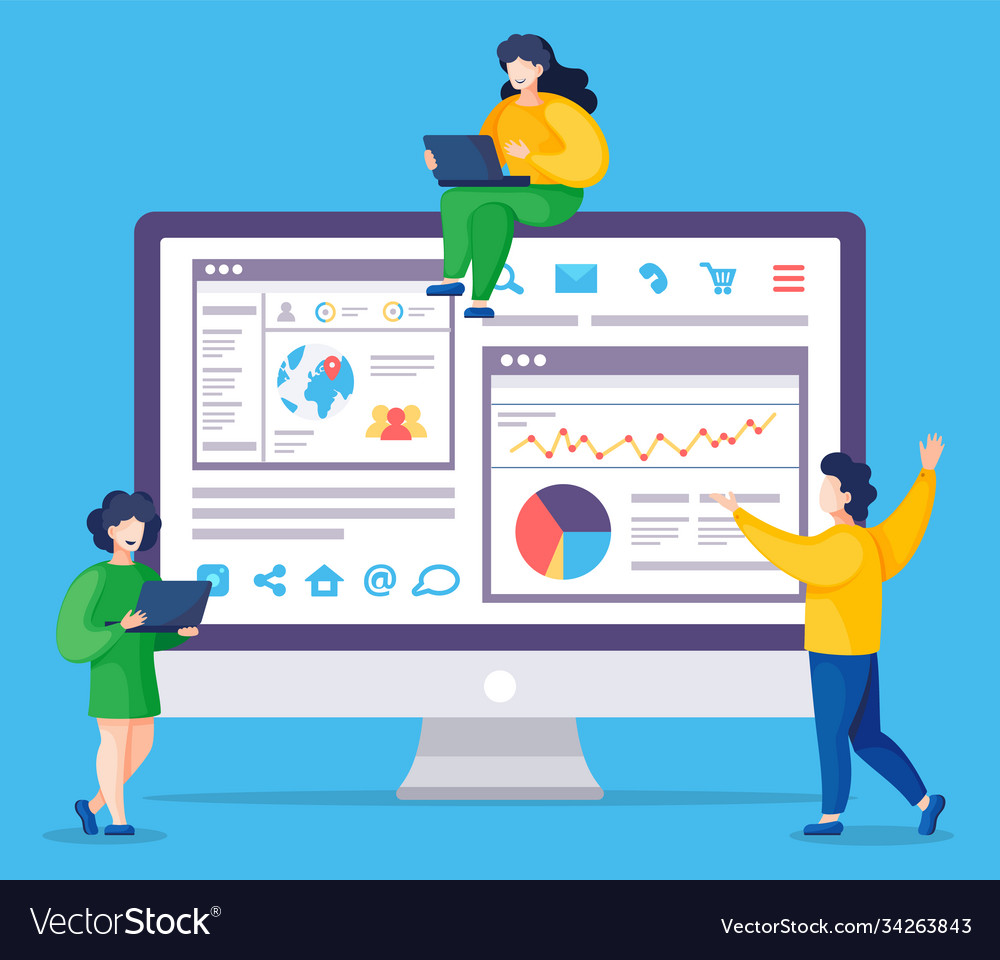 People work with webpage statistic report Vector Image