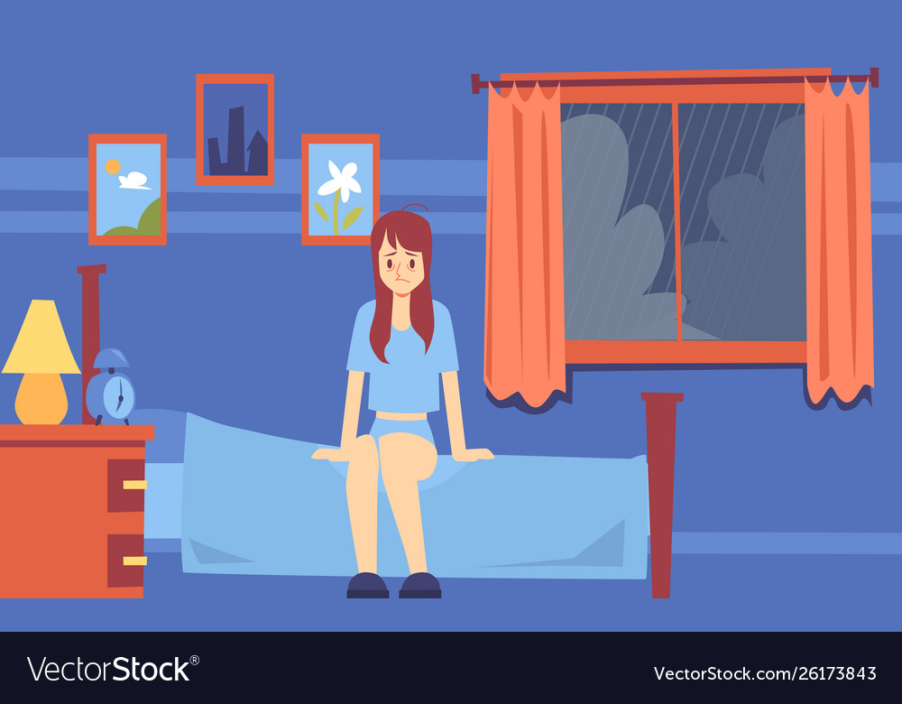 Sad Sleepy Woman Or Girl Woke Up In Morning In Vector Image