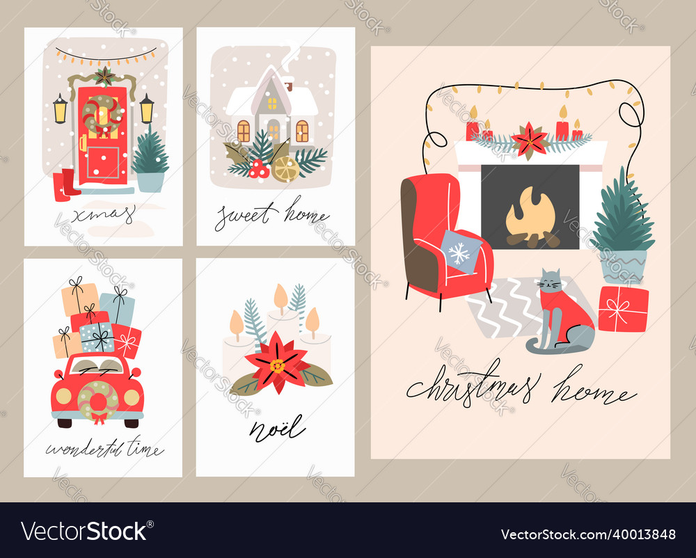 Christmas and happy new year set greeting cards vector image Christmas and happy new year set greeting cards