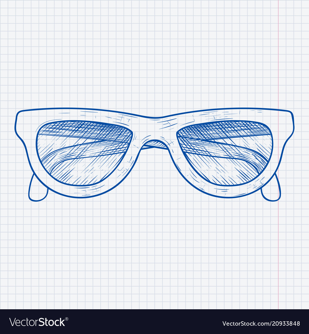 Glasses blue hand drawn sketch on lined paper