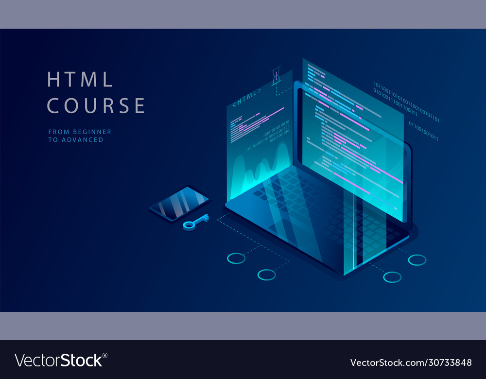Isometric 3d concept of html course website Vector Image