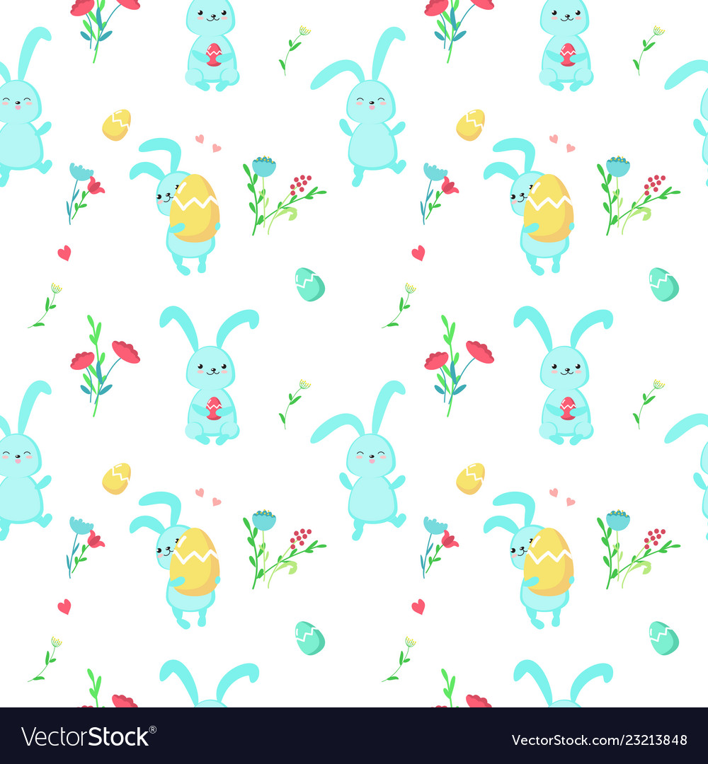 Seamless pattern with cute easter rabbits vector image Seamless pattern with cute easter rabbits