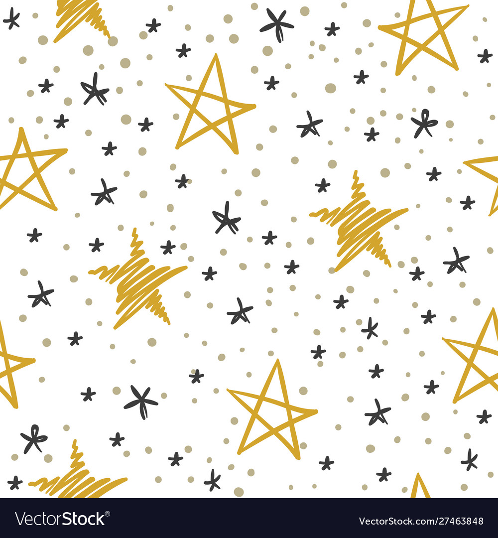 Sketch star seamless pattern starry sky vector image Sketch star seamless pattern starry sky