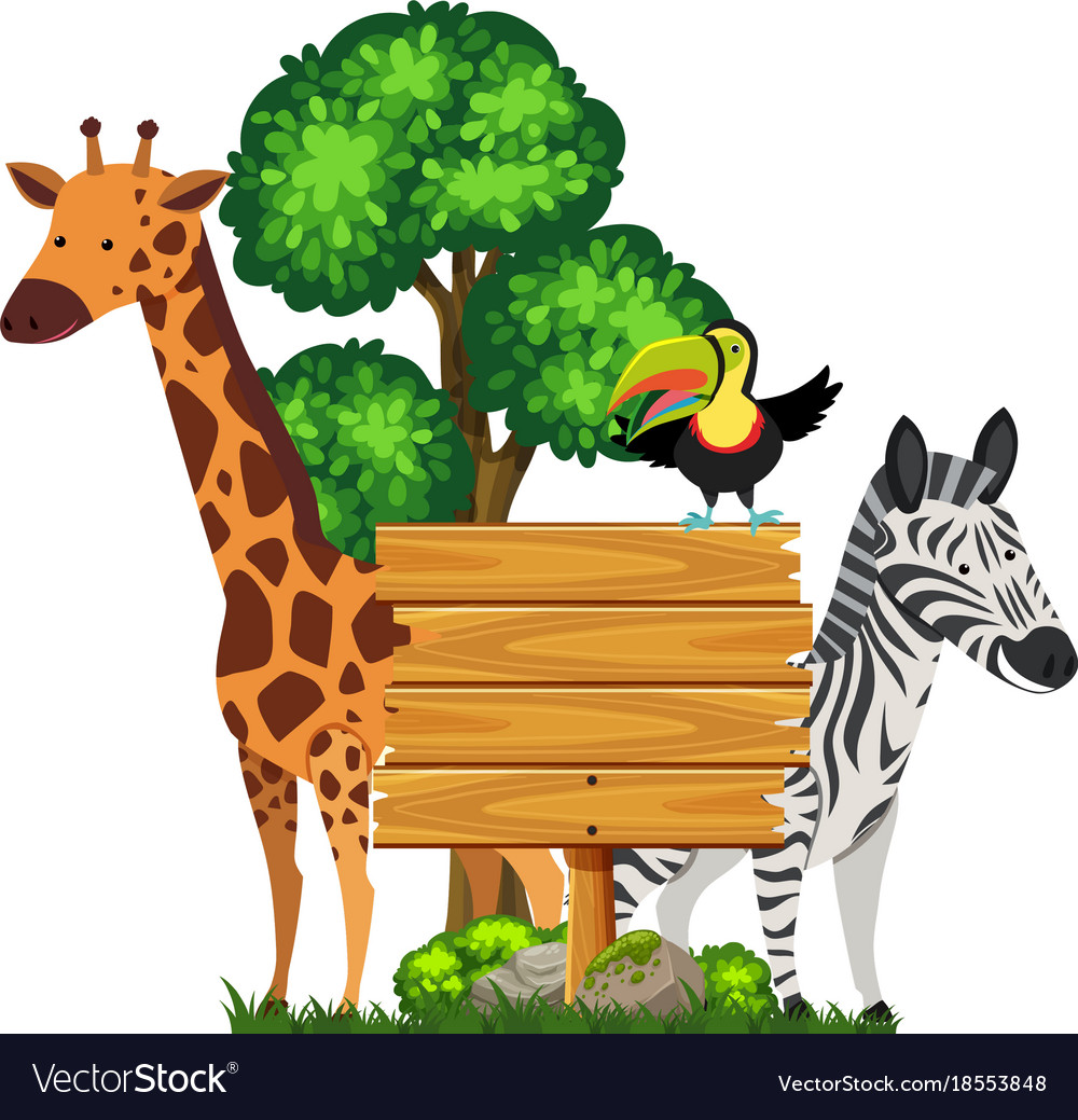 Wooden sign with wild animals in zoo