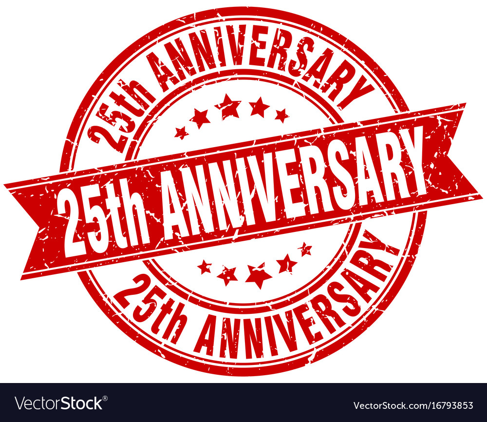 25th anniversary round grunge ribbon stamp Vector Image