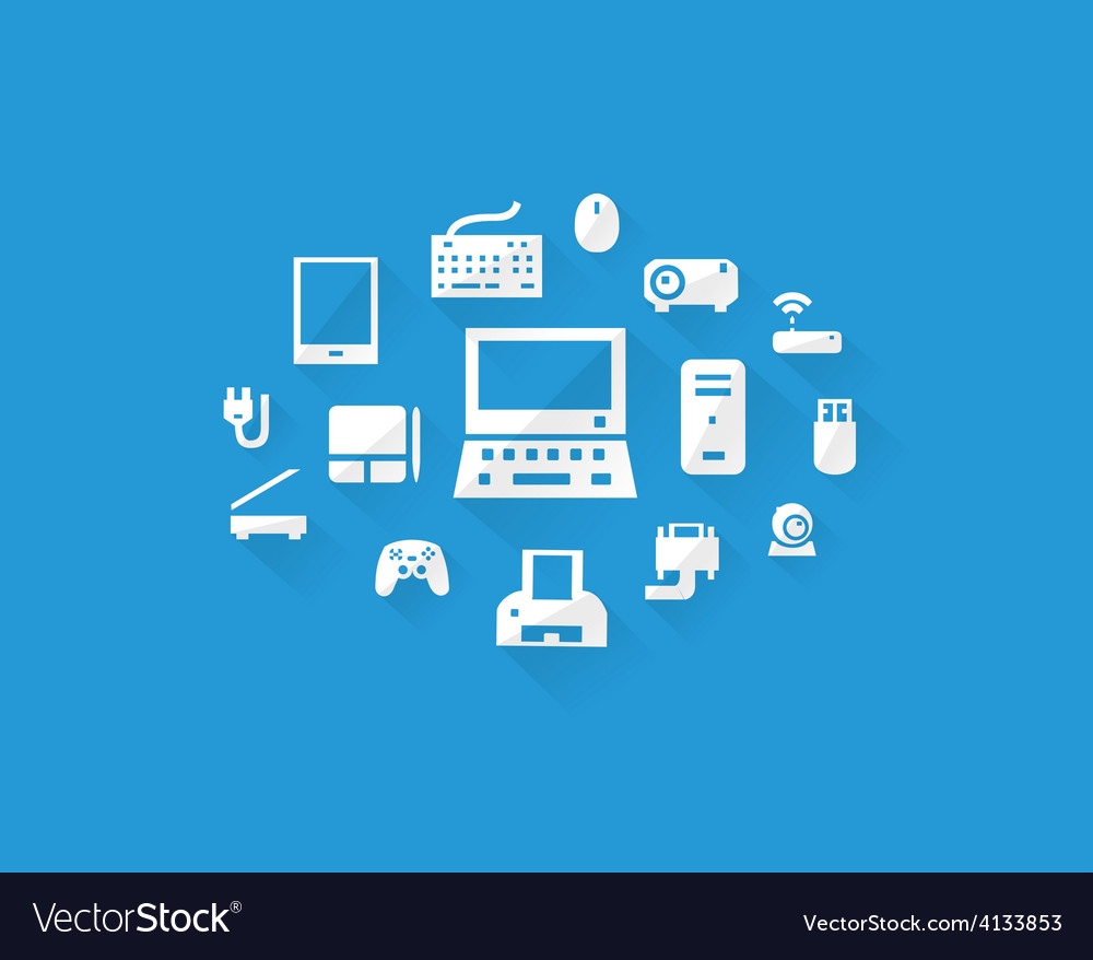 Blue computers device icons Royalty Free Vector Image