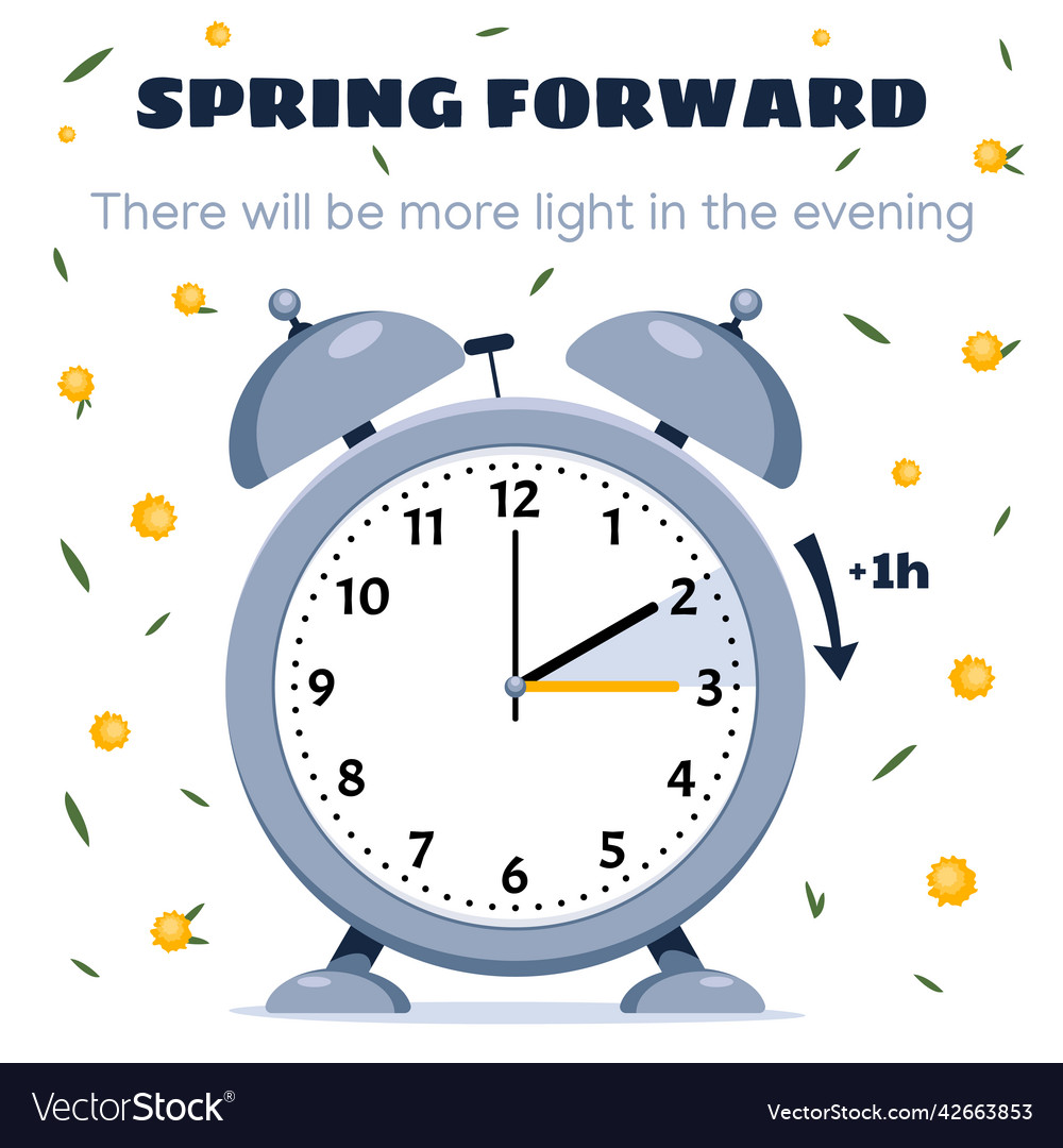 Premium Vector  Flat spring forward illustration with clock