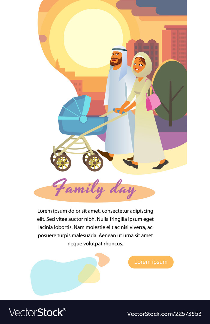 Muslim Family Day Cartoon Web Page Template Vector Image