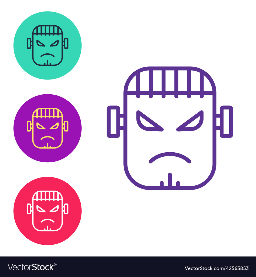 Set line scary monster - frankenstein face icon