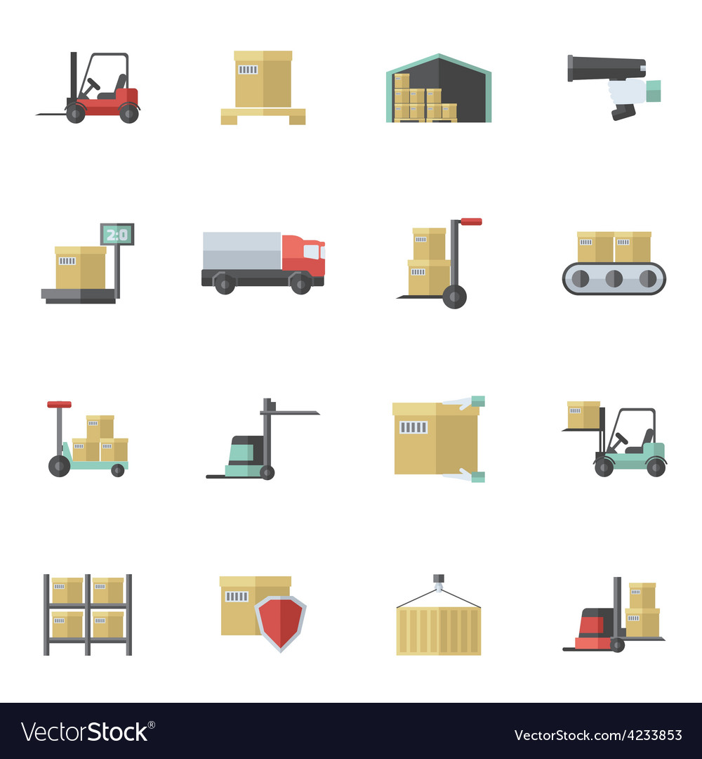 Warehouse Icons Flat Set Royalty Free Vector Image