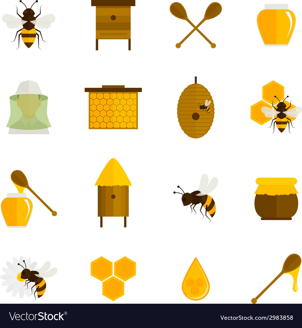 Bee Honey Icons Flat Set Royalty Free Vector Image