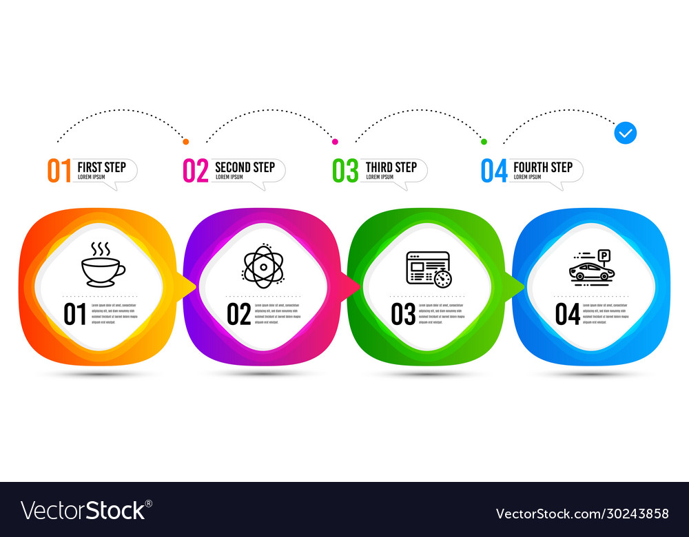 Kaffeebecher Web-Timer und Atom-Symbole setzen Auto