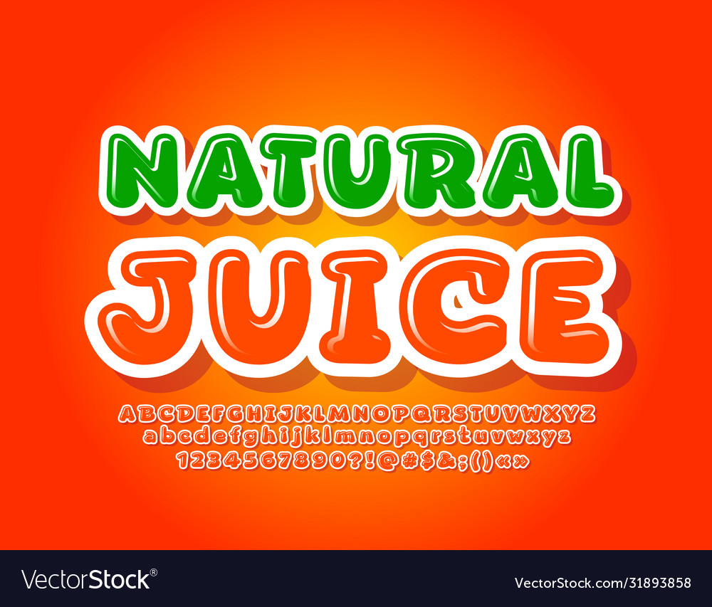 Colorful logo natural juice bright font Royalty Free Vector