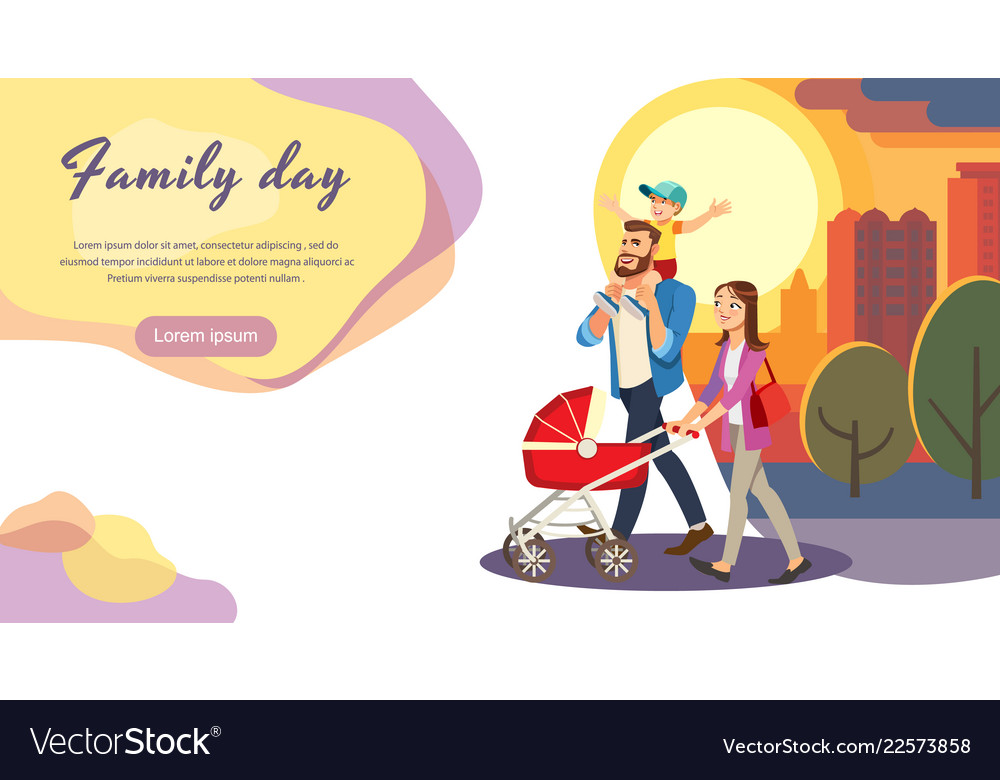 Happy Family Day Cartoon Web Site Template Vector Image