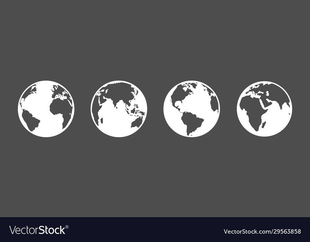 Set white silhouette globe icons