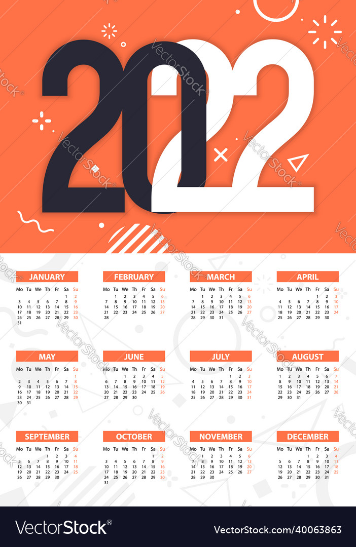 2022 calendar design Royalty Free Vector Image