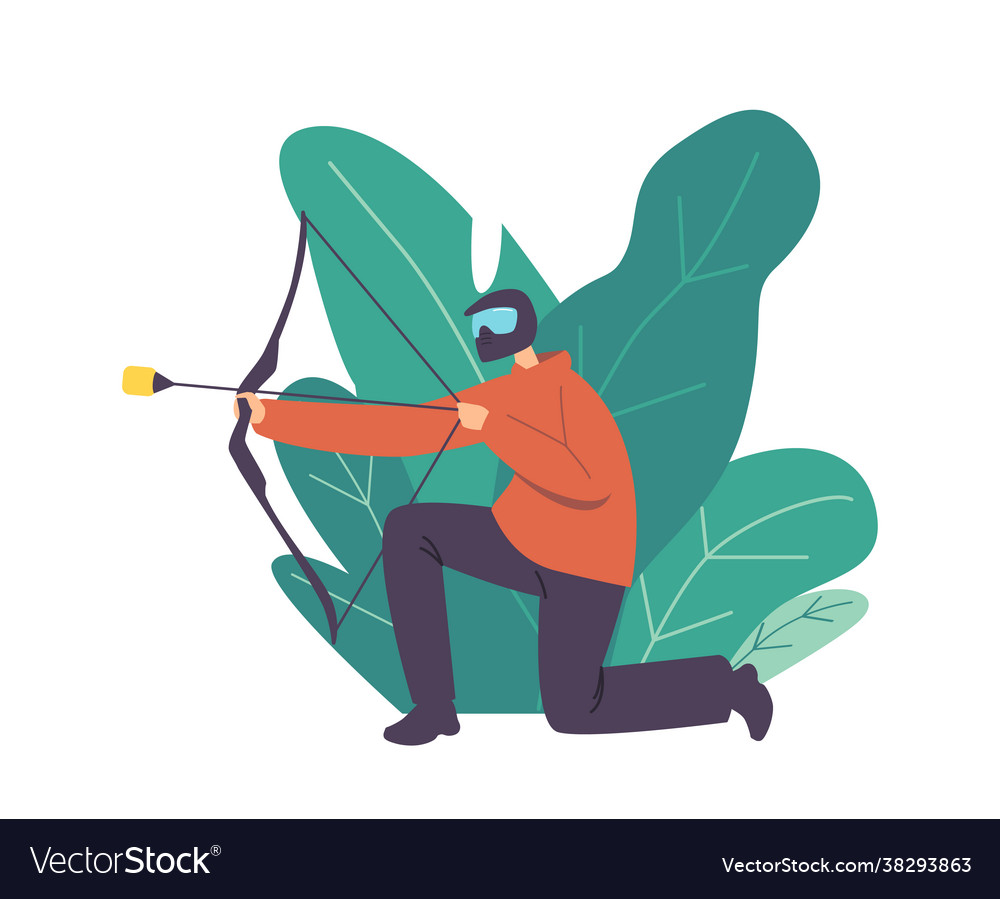 Archery sport concept kneel archer character