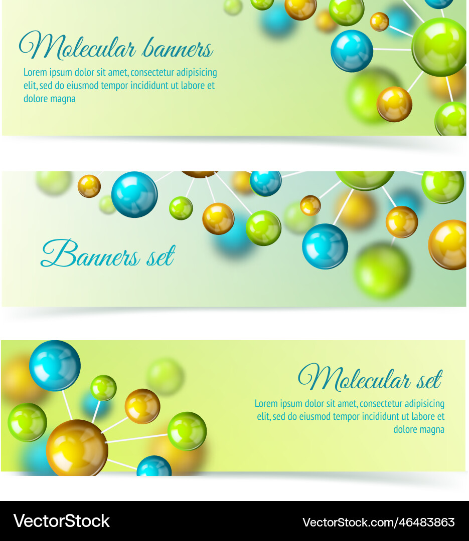 Colored molecule banners 3d set Royalty Free Vector Image