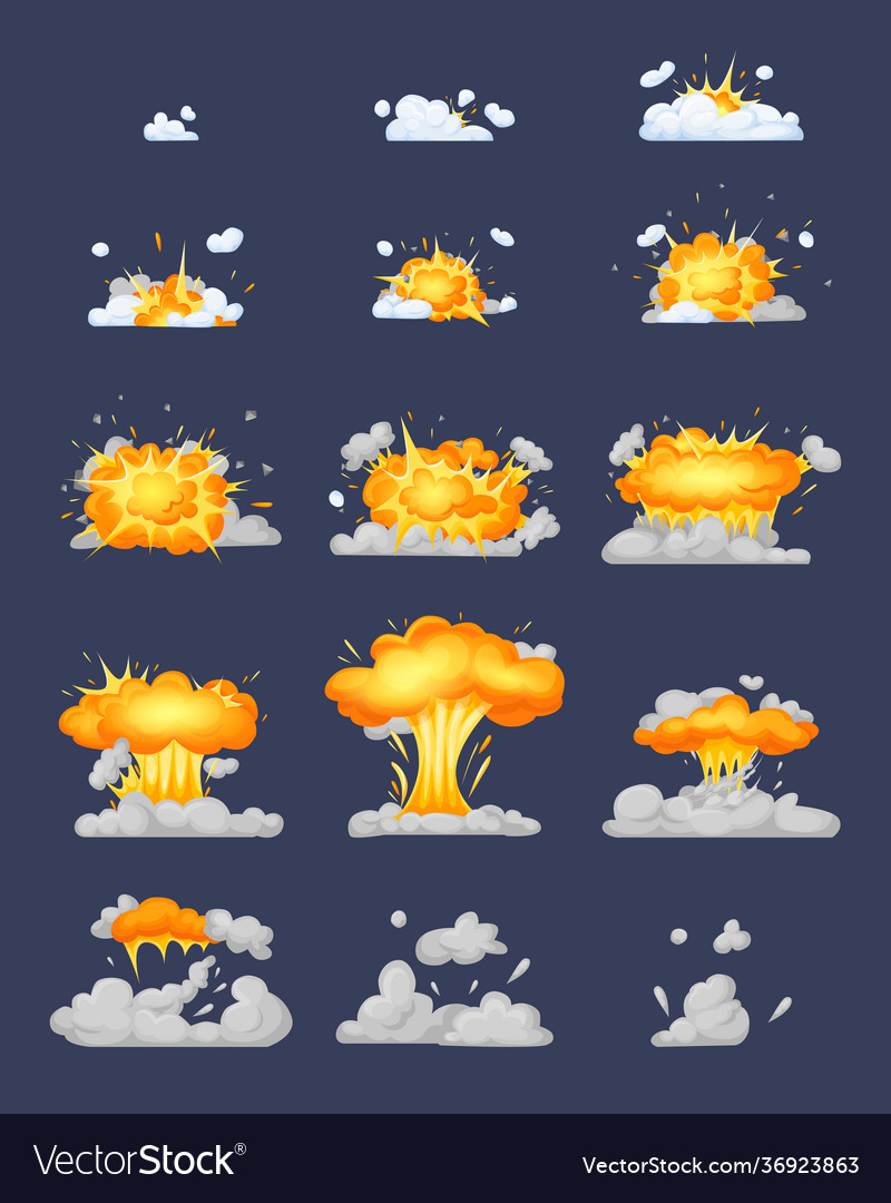 Frame animation with effect burning explosion Vector Image