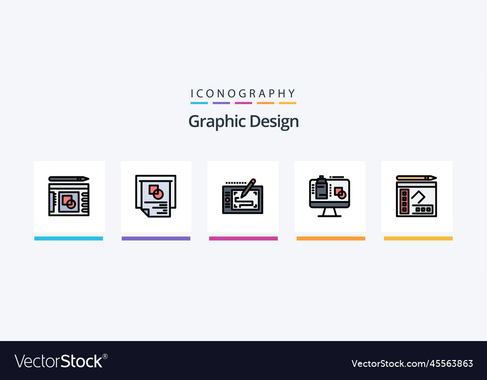 Graphic design line filled 5 icon pack including