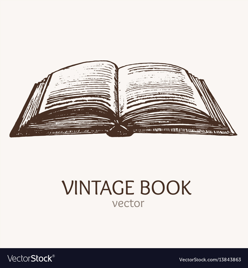 Open vintage book hand draw sketch card Royalty Free Vector