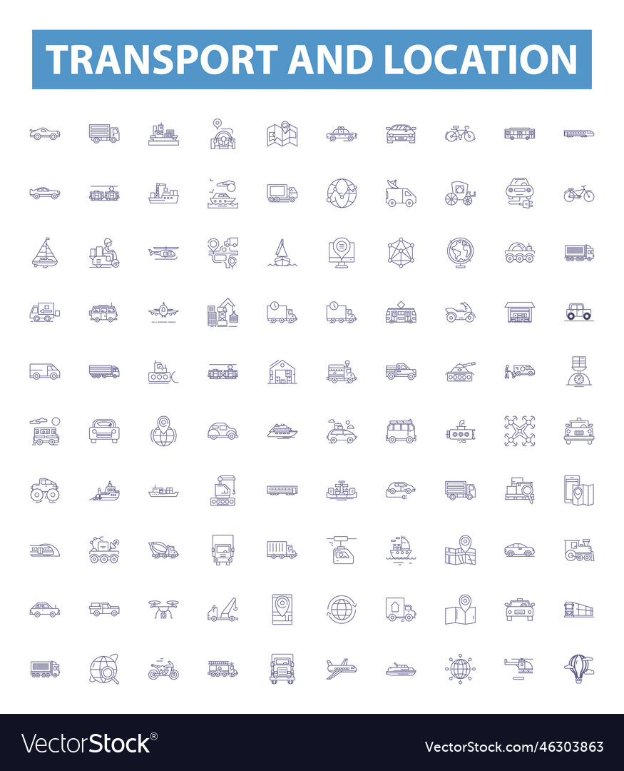 Transport and location line icons signs set