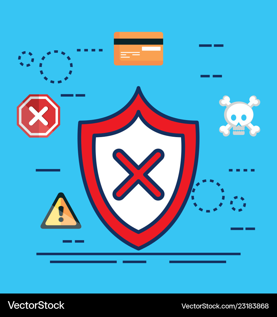 Data center security with shield Royalty Free Vector Image