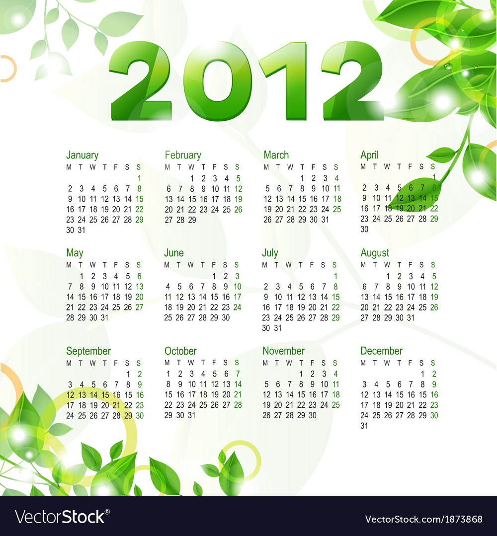 Green Calendar 2012 Royalty Free Vector Image - VectorStock