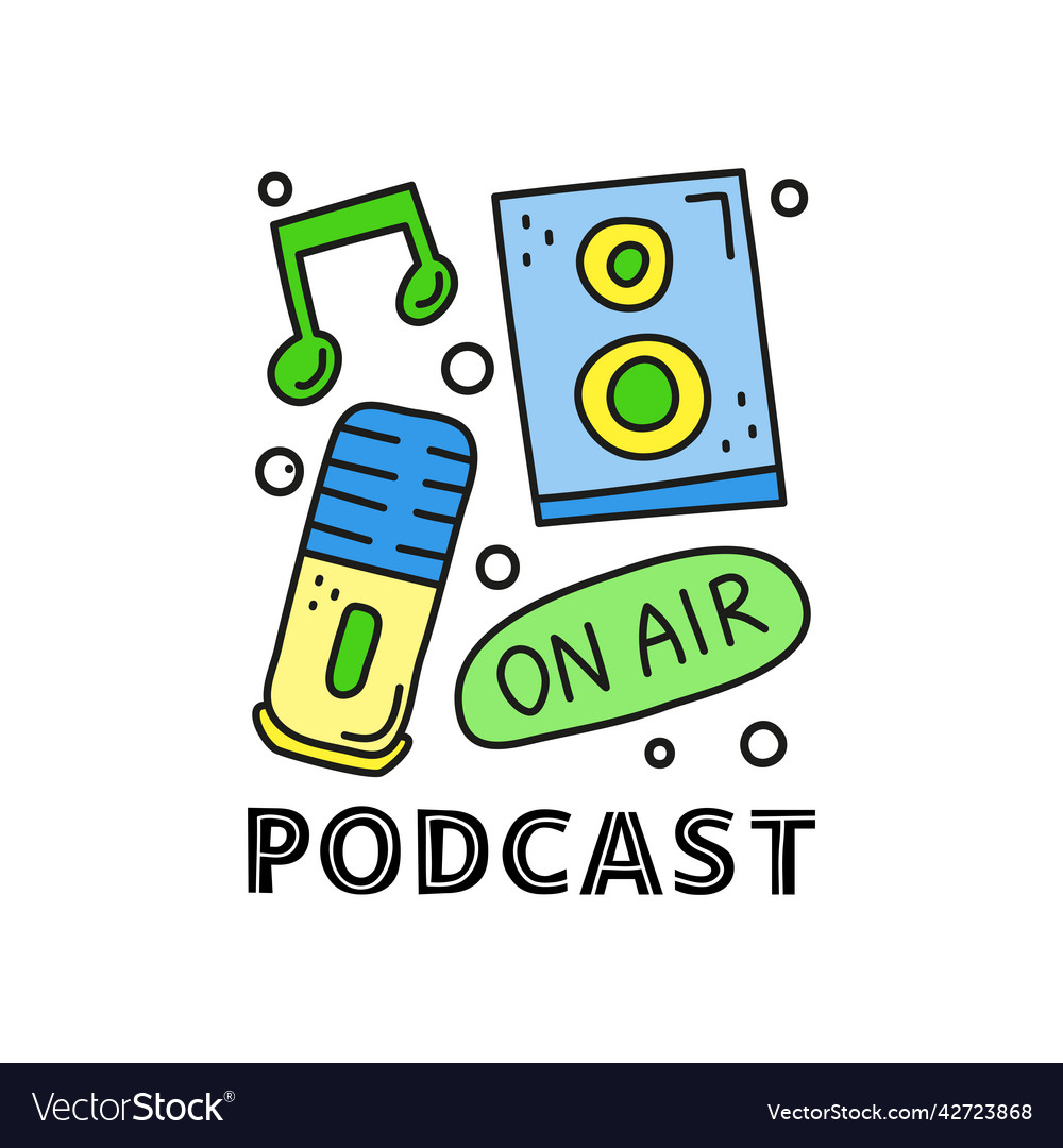 Group Of Doodle Colored Podcast Icons Royalty Free Vector