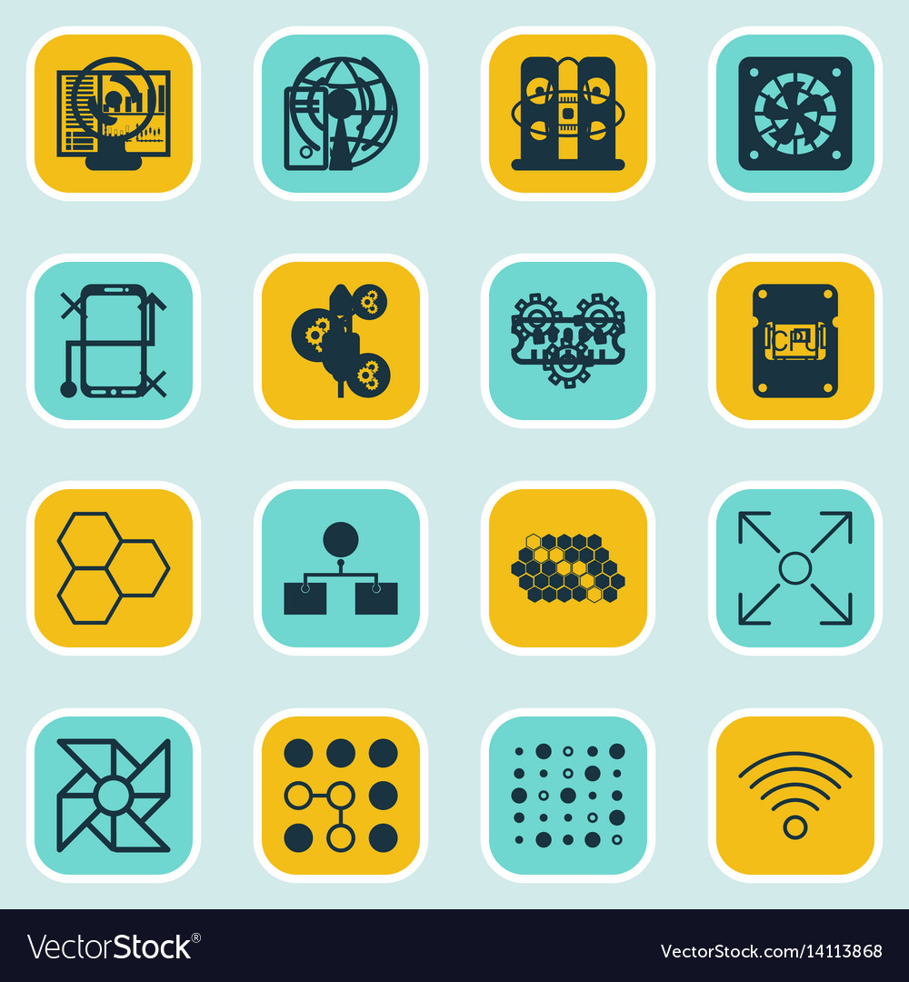Set of 16 machine learning icons includes Vector Image