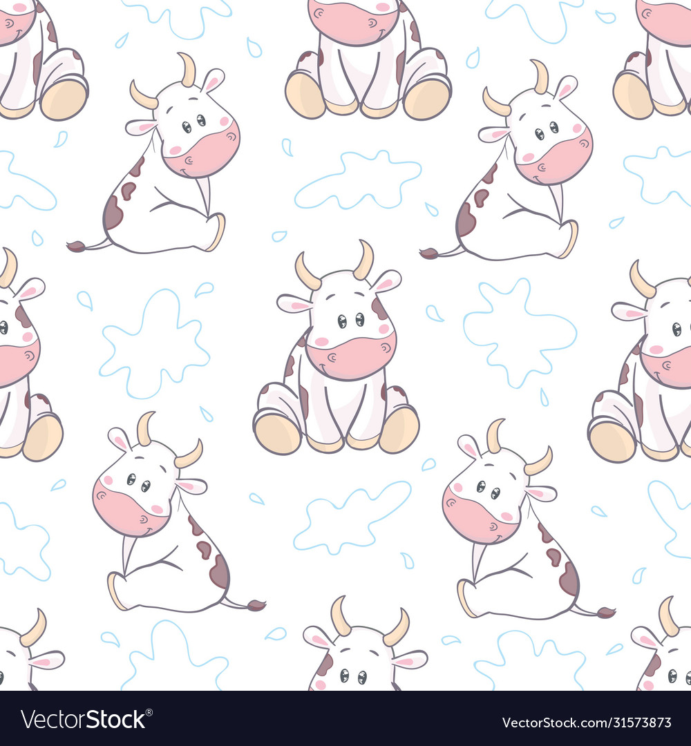 Doodle cartoon cows seamless pattern background