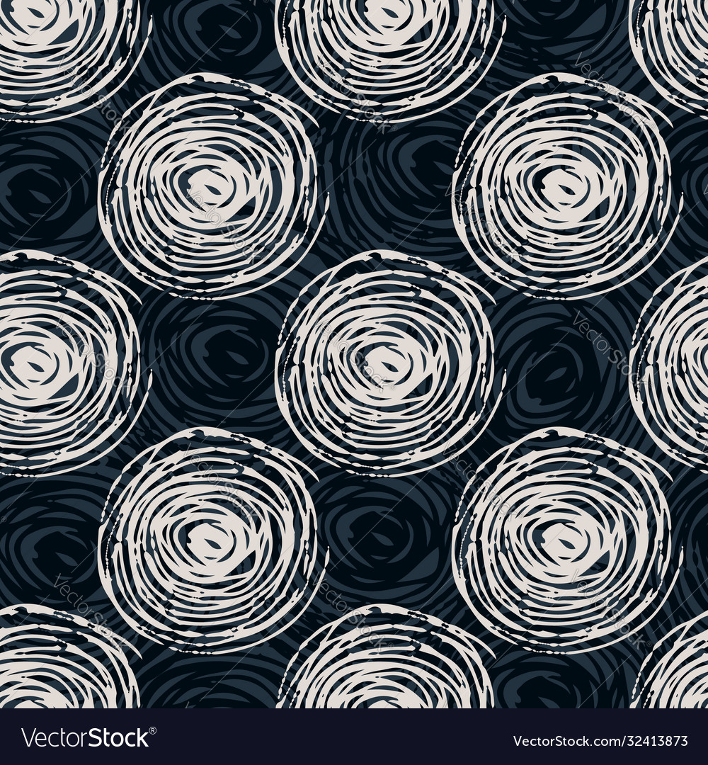 Light spirals abstract seamless pattern on black