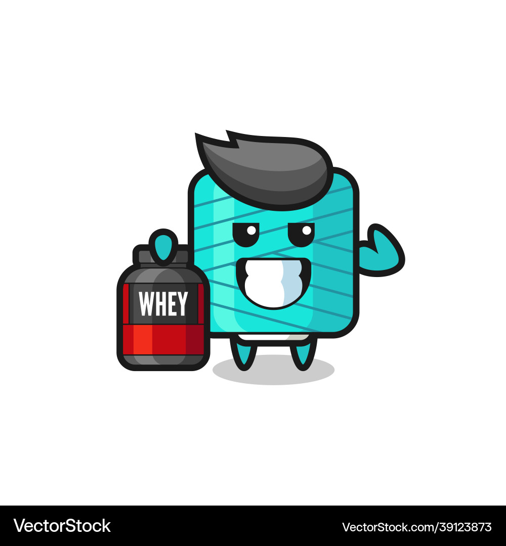 Muscular yarn spool character is holding Vector Image