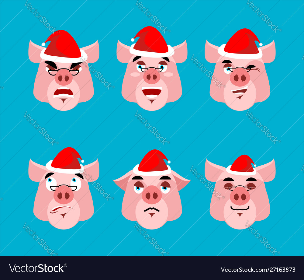 Santa pig emoji set face collection good and evil