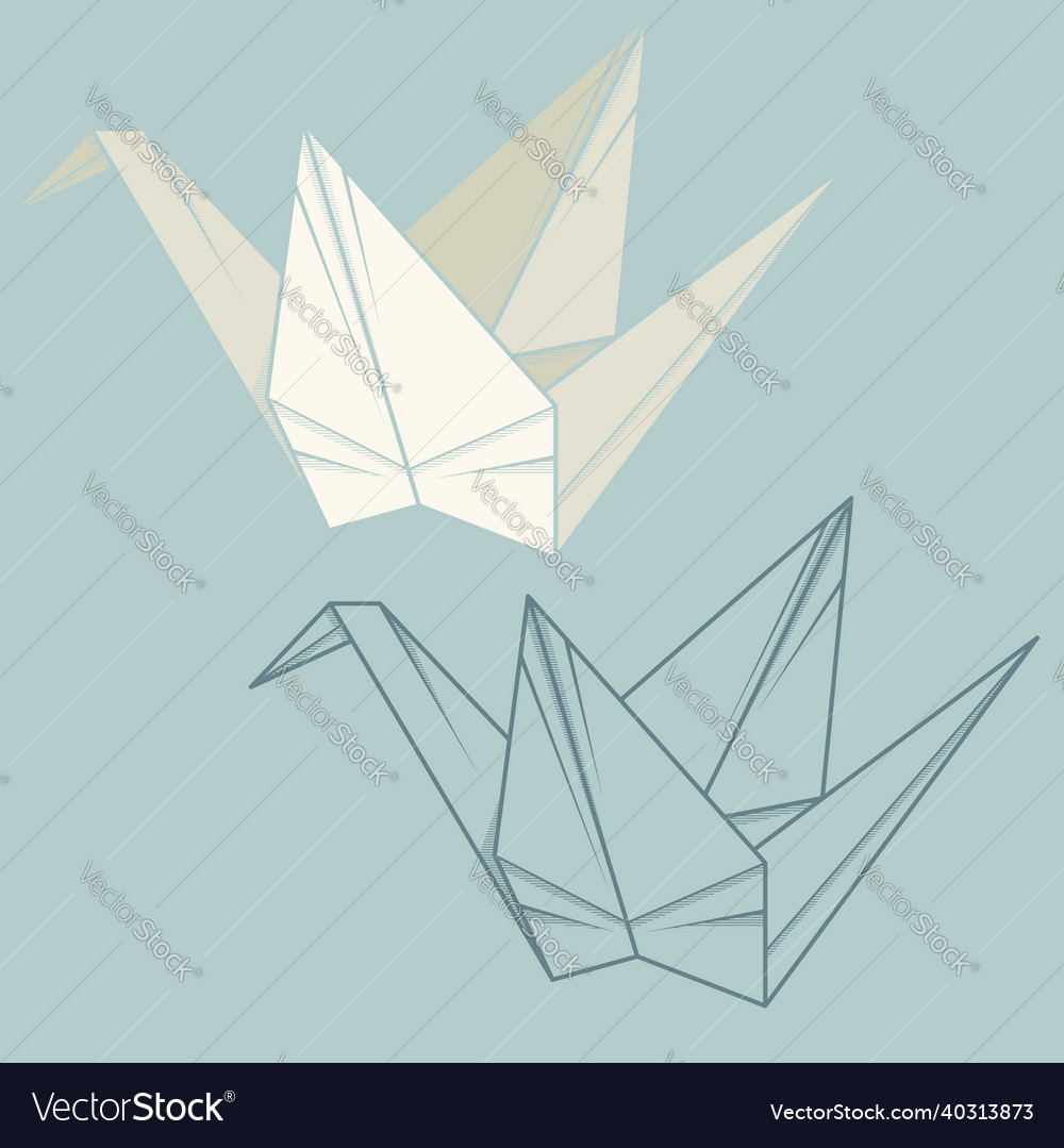 Set paper origami of crane Royalty Free Vector Image