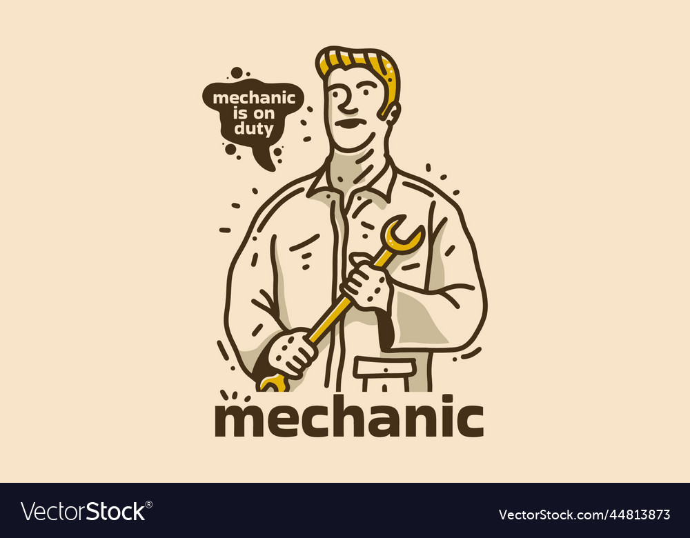 Vintage of man holding wrench