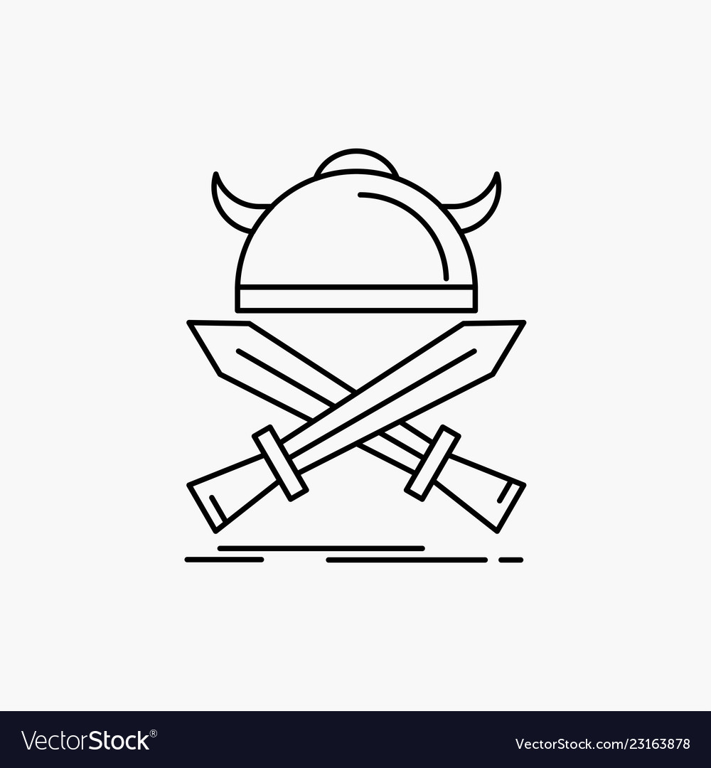 Battle emblem viking warrior swords line icon