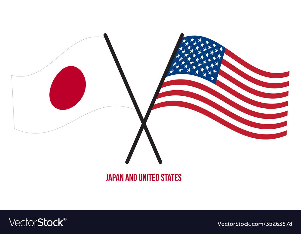 Japan und vereinigte Staaten Flaggen gekreuzt Waving