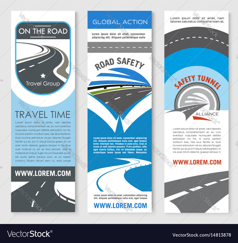 Road Banner Set For Travel And Transport Design Vector Image