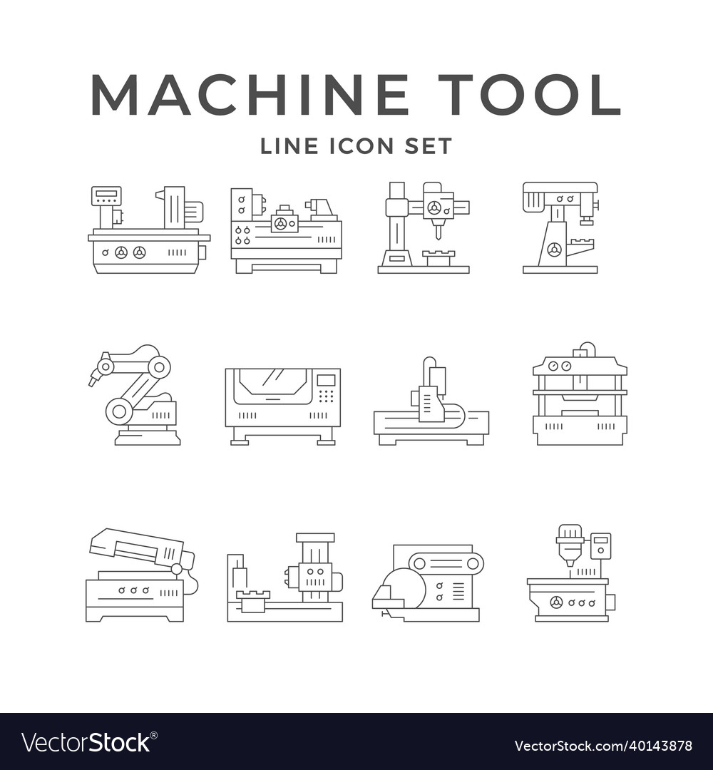 Set line icons of machine tool Royalty Free Vector Image